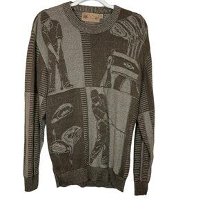 Trespasser Golfing Scene Knit Sweater Grandpacore Aesthetic Olive Green Size M